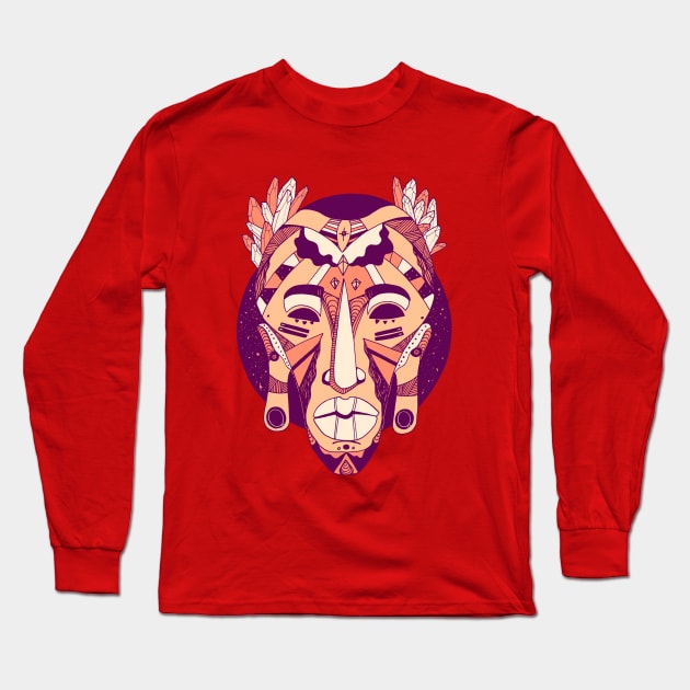 Peach African Mask 1 Long Sleeve T-Shirt by kenallouis